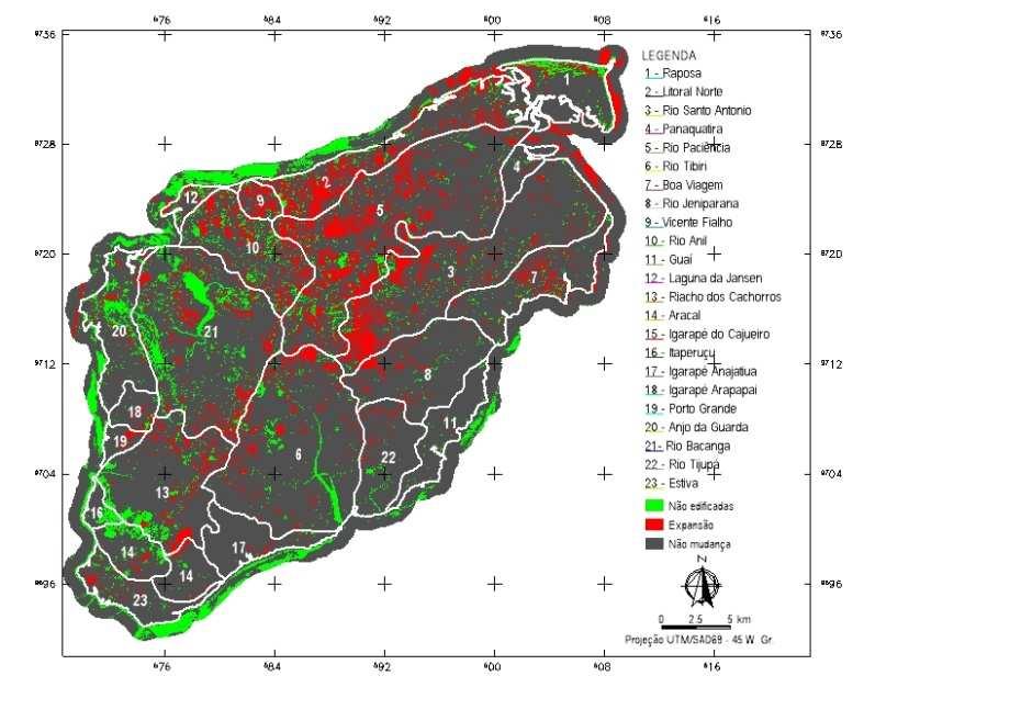 Na situação em estudo, o primeiro intervalo [0, 112[, corresponde às áreas que apresentavam algum padrão construtivo ou com cobertura vegetal em l984 e que, em