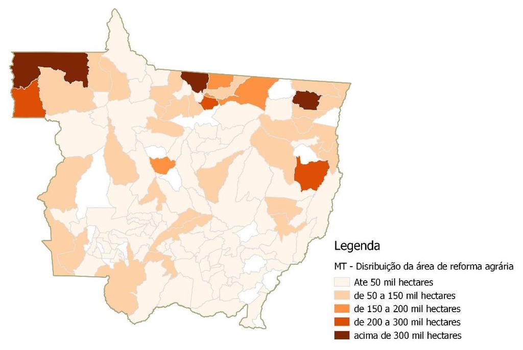 546 assentamentos 6,1 milhões de hectares 83,8 mil famílias assentadas Distribuição da área de reforma agrária Assentamentos criados até 27/12/2003: 426