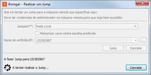 O seu Jumpoint irá carregar os ficheiros do cliente para o sistema remoto e tentar iniciar uma sessão.