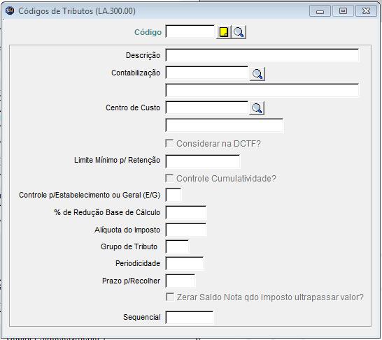 CÓDIGOS DE TRIBUTOS Todos os Códigos da Receita informados nos registros da Tela de DARF Manutenção - Campo Código da Receita - devem possuir o seu respectivo cadastrado na Tabela Genérica 53: Tela: