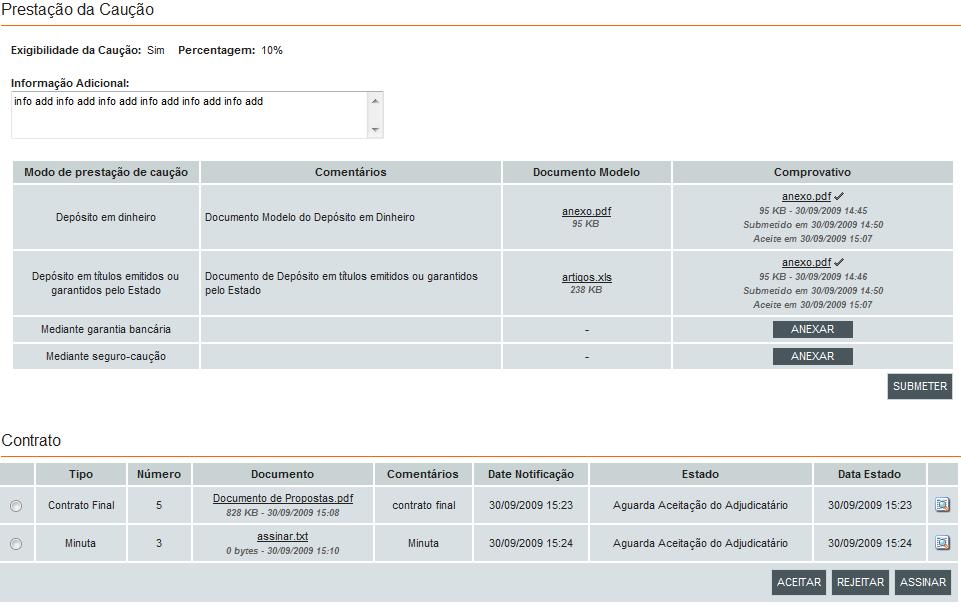 Caução e Contrato Entidade Adjudicada O