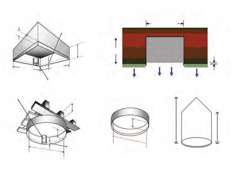 A B C Figura 2. Tanques evaporimétricos tipo Classe A (A), Colorado (B), 20 m 2 (C) e GGI3000 (D), com respectivas dimensões. Fonte: adaptado de Pereira et al. (2002).