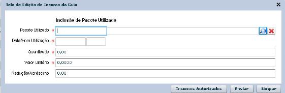 Data/Hora Utilização: Deve-se colocar a data e hora em que o pacote foi utilizado. 3. Quantidade: Deve-se colocar a quantidade do pacote utilizado.