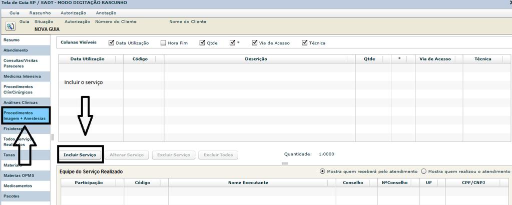 1.2. Data/Hora Utilização: Deve-se colocar a data e hora em que o procedimento foi realizado. 1.3.Quantidade: Deve-se colocar a quantidade que o procedimento foi realizado.