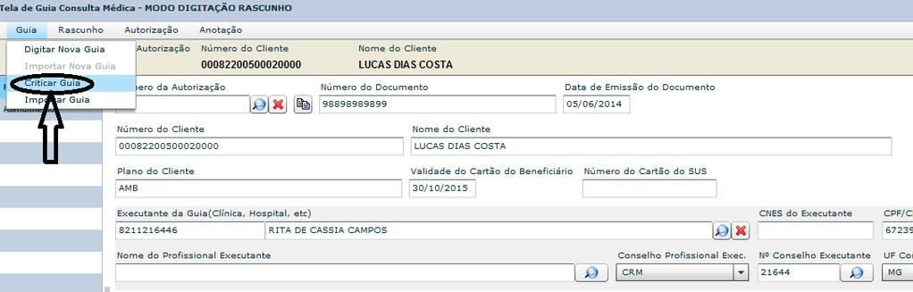 OBS: Em seguida apresentará uma tela mostrando se a guia contém ''erros'' onde será detalhado os mesmos.