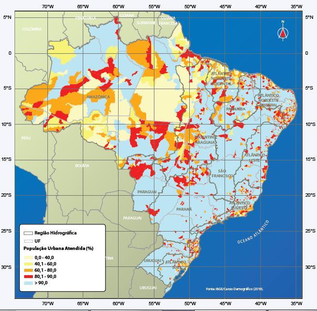 Abastecimento de Água Atendimento urbano por rede geral de abastecimento de água em 2010.