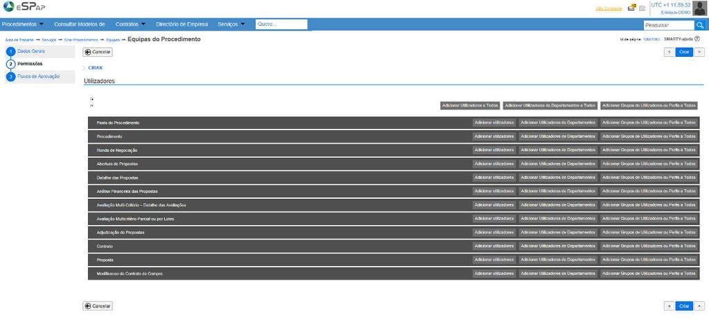 CRIAR EQUIPAS DO PROCEDIMENTO 1 2 Defina quem, e de que forma, estará envolvido em cada uma das fases do procedimento, que aparecem listadas neste mesmo ecrã.