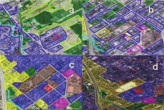 96 Figura 34 Imagens aéreas temporais da área da lavanderia industrial: a) imagem aérea de 1957; b) imagem aérea de 1978; c) imagem aérea de 2001; d) imagem aérea de 2010.