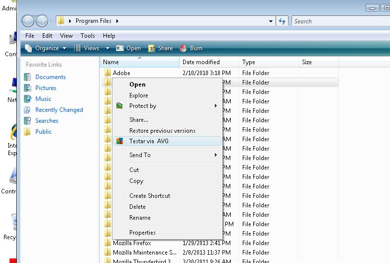 No Windows Explorer, realce o arquivo (ou a pasta) que deseja verificar Clique com o botão direito do mouse no objeto para abrir o menu de contexto Selecione a opção Verificar com AVG para que o
