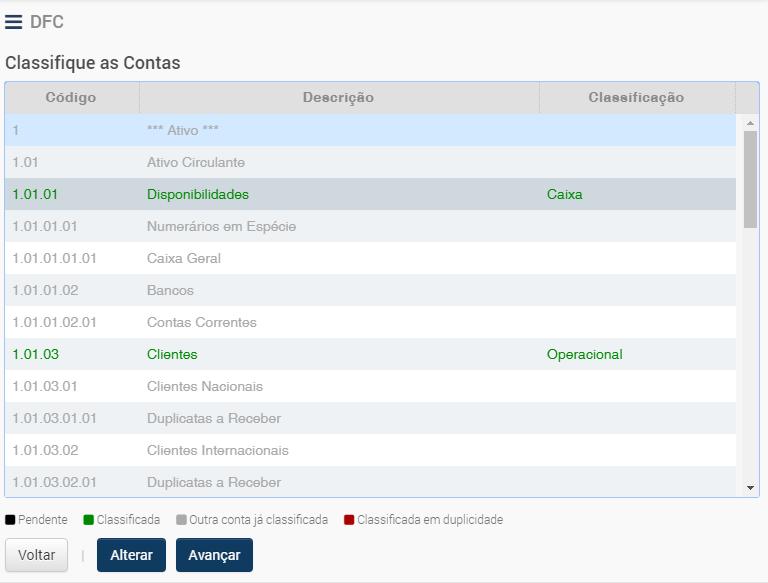 21 Para classificar, basta clicar na coluna Classificação e indicar em qual situação a conta irá participar da DFC, podendo ser as