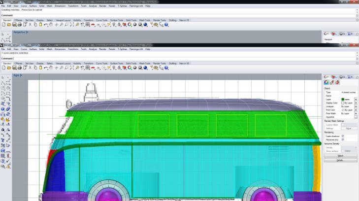 VIDROS Crie um novo layer para os vidros. Com as ferramentas line, curve e Rectangle, desenhe as linhas dos vidros com o OSNAP desligado.