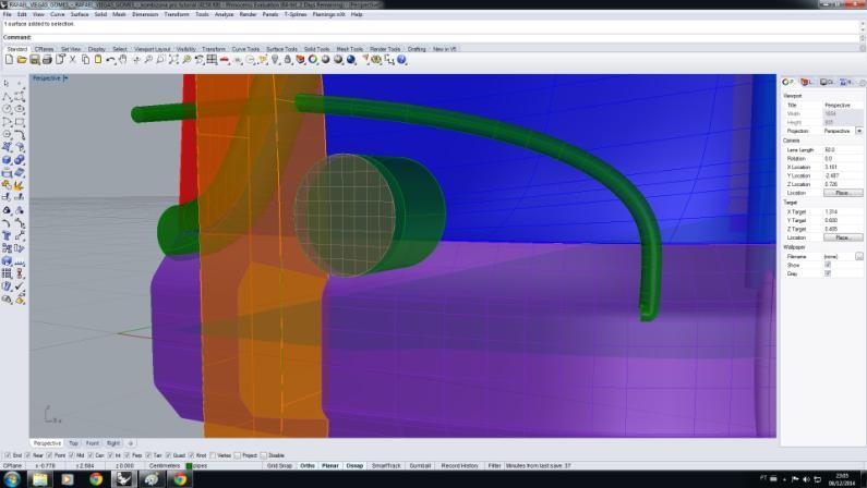 lateral> com a ferramenta Projectcurves, projete a curva na traseira > extrude a curva projetada (extrudecrv) > feche-a com uma