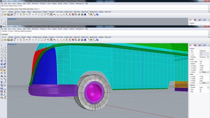 Com o comando Extrudecrv, extrude as circunferências grande e média com base na vista frontal (será a largura do pneu).