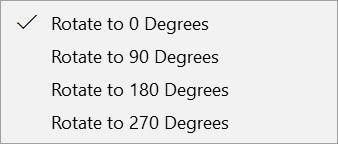 2 Seleccione Opções gráficas Rotação e seleccione uma das seguintes opções: Rodar 0 graus Rotate to 90 Degrees (Rodar 90 graus) Rotate to 180 Degrees (Rodar 180 graus) Rotate to 270 Degrees (Rodar