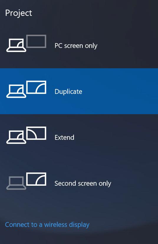 3 Seleccione um dos seguintes modos de visualização: Apenas ecrã do PC Duplicar Expandir Apenas segundo