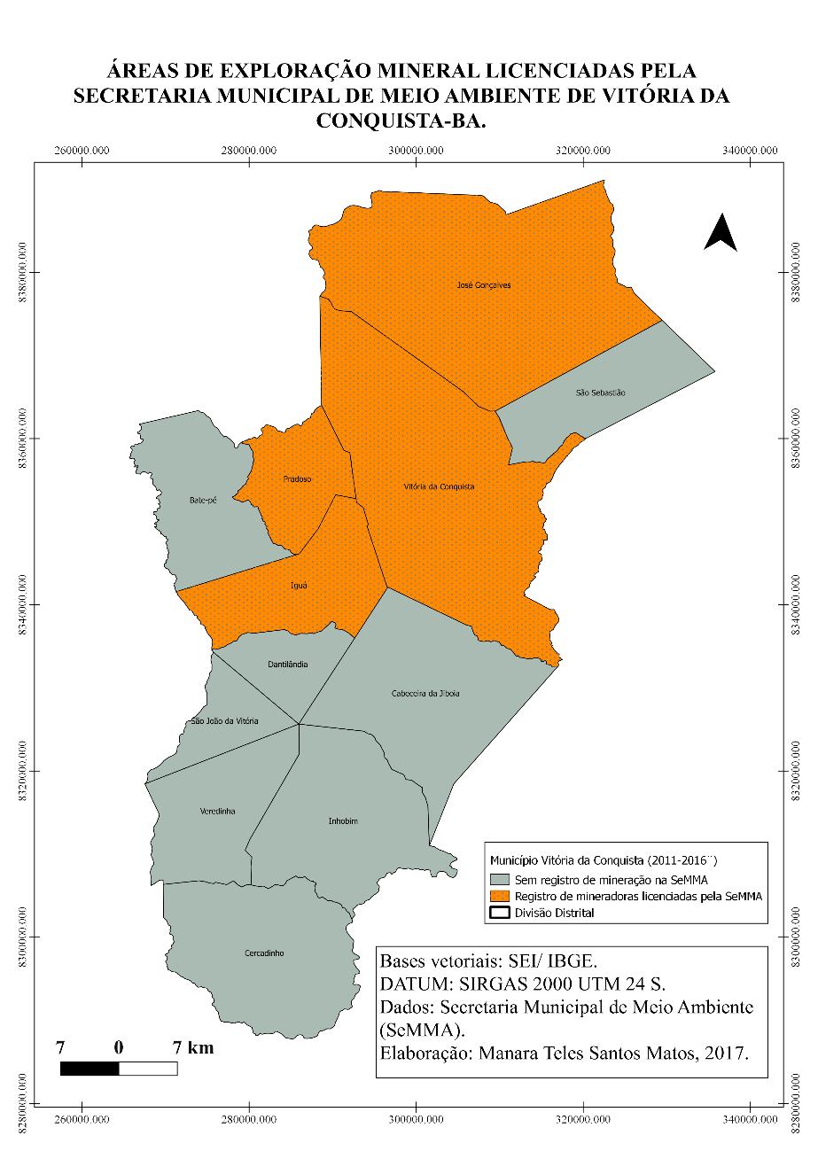 Figura 02- Mapa das áreas de exploração mineral licenciadas pela SeMMA de Vitória