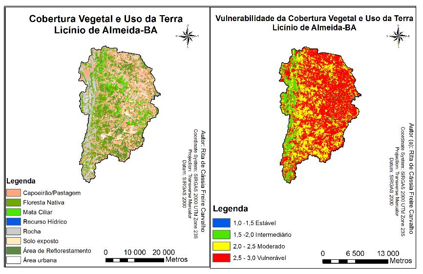 A Figura 3: Análise da vulnerabilidade da cobertura vegetal e uso da terra no período seco, em Licínio de Almeida-A.