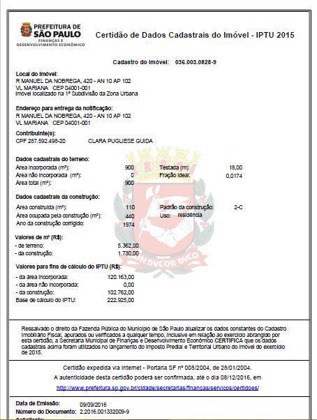 fls. 119 Destaca-se que a frente do lote é superior à frente de