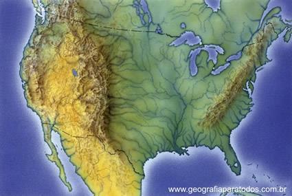 Relevo e Hidrografia O Canadá apresente inverno rigoroso, dificultando o aproveitamento dos rios (navegação e hidrelétricas) Nos EUA, destaca a