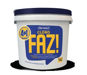 Cloro FAZ! 4 + 1 (Dicloroisocianurato de Sódio) FAZ ainda mais por você, com 5 funções e custo competitivo.