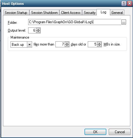 Configurar o log do GoGlobal 4 em Tools > Host Options > Log.  Versão 1.