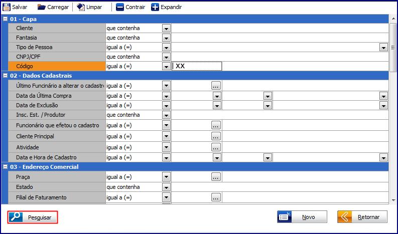 4.2.2 Informe o Código do cliente já cadastrado no sistema e clique