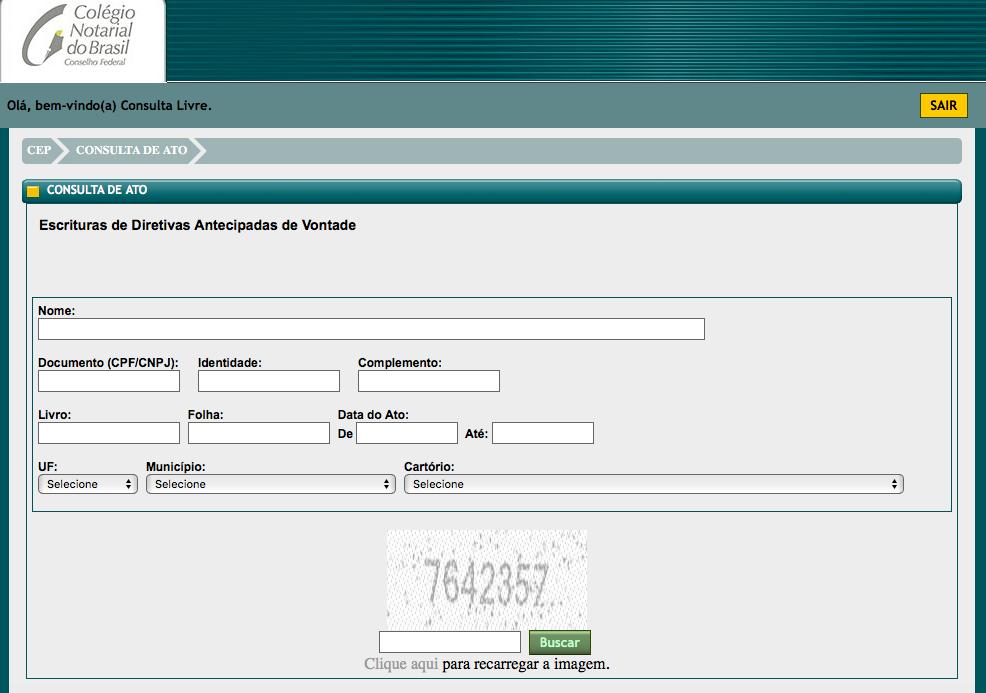 Consulta aos Atos de Escrituras de Diretivas Antecipadas de Vontade