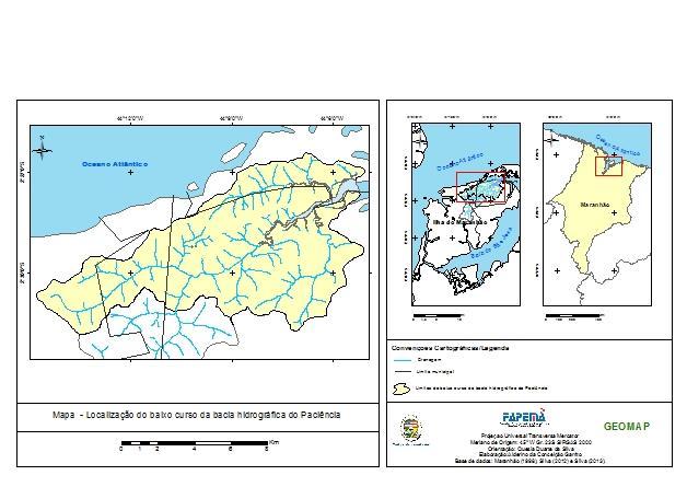 Mapa de localização do baixo curso Mapa de localização do baixo curso da bacia hidrográfica do rio Paciência CONSIDERAÕES FINAIS: No baixo curso da bacia do Paciência, a população é de baixa renda, o