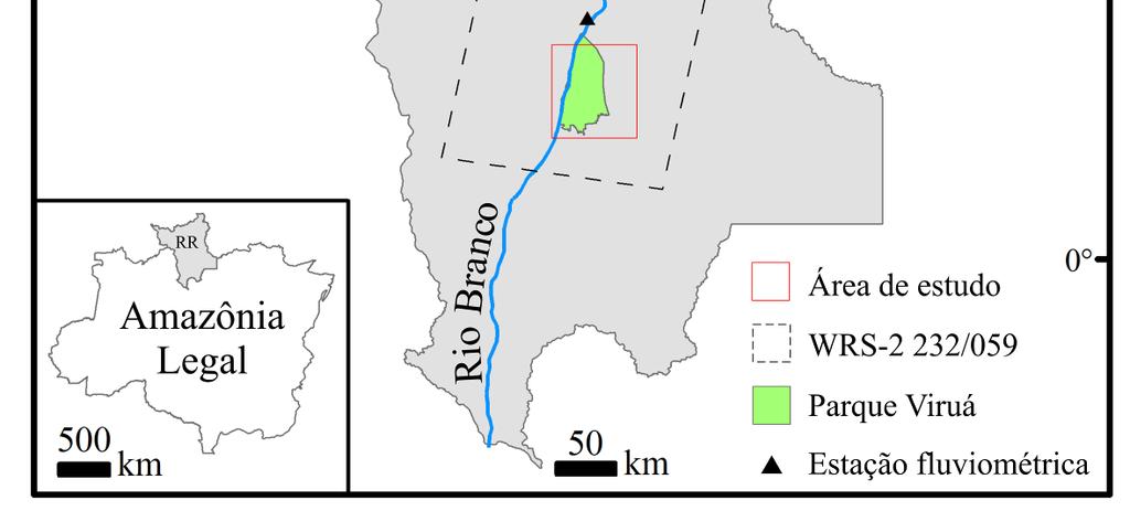 1 Área de estudo A área de estudo está localizada no centro sul do Estado de Roraima, a 190 km de distância da capital Boa Vista e abrange os limites do Parque Nacional do Viruá (Figura 1).