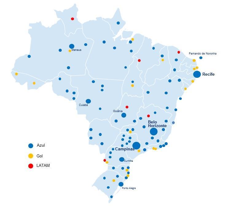Liderança no Mercado e em # de Rotas Posicionamento de destaque no Brasil, com ampla presença em mercados pouco atendidos.