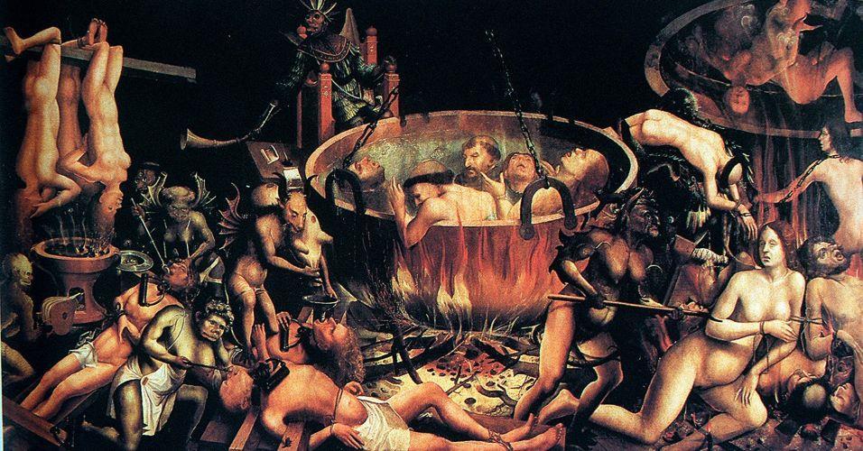 Representação medieval do inferno: condenação dos pecados Inferno. Anônimo.