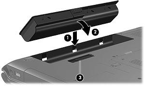 Inserção ou remoção da bateria Para inserir a bateria: 1. Vire o computador de cabeça para baixo em uma superfície plana, com o compartimento da bateria afastado de você. 2.