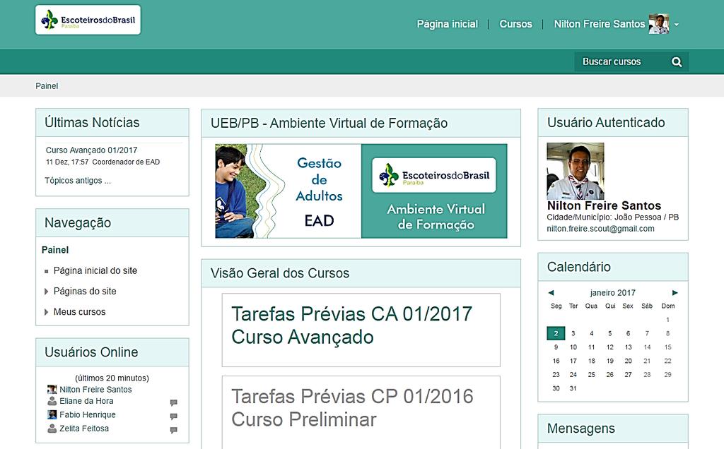 6) A página princiapl do Ambiente Virtual de Formação será exibida.