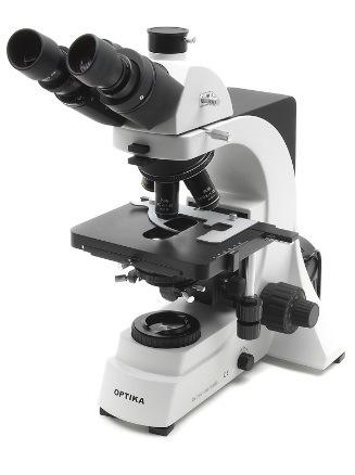 7 B-192 Optika Microscópio Binocular LED Objetiva Acromática 4, 10, 40, 100X Optika B-192: Iluminação por LED com ajuste de intensidade; Oculares WF10X/18mm, cabeça com rotação de 360 e inclinação de