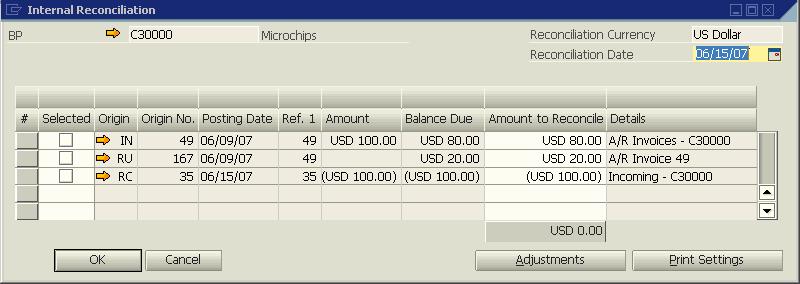 Após a actualização para o SAP Business One 2007 A: O relatório Pista de auditoria de actualização de reconciliação interna apresenta os detalhes que explicam o lançamento no diário de actualização