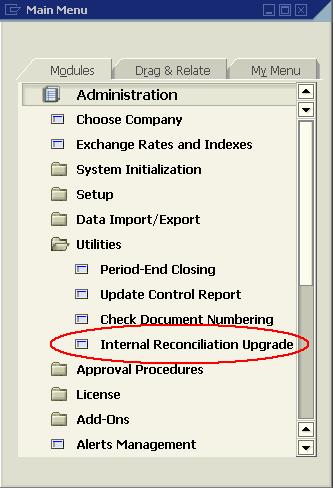 Como realizar uma actualização de reconciliação interna Introdução Este documento descreve possíveis resultados e implicações de uma actualização para o SAP Business One 2007 A, no que diz respeito a