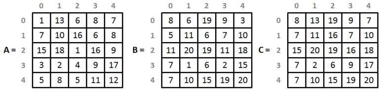 Matrizes Exercício em sala Escreva um programa que lê duas matrizes 5 x 5, e mostre-as