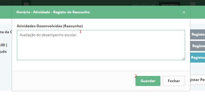 Abre-se a janela e clicamos em Registar Rascunho (2).