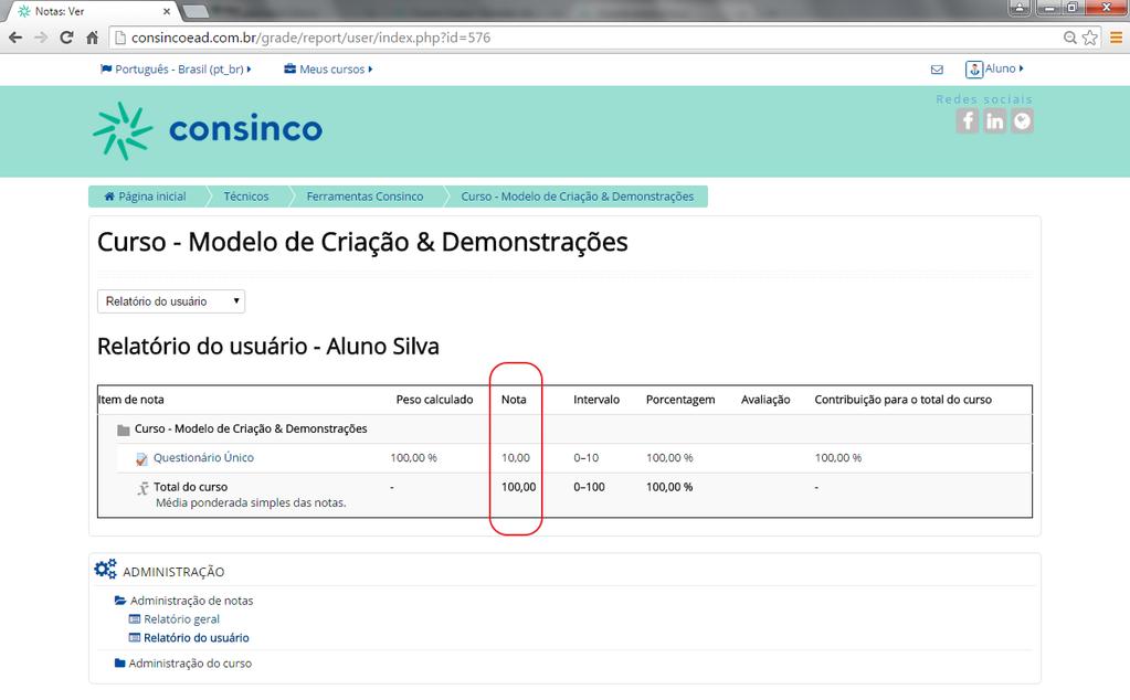 Consultando as Notas Fazendo um clique em Notas, abrirá uma página