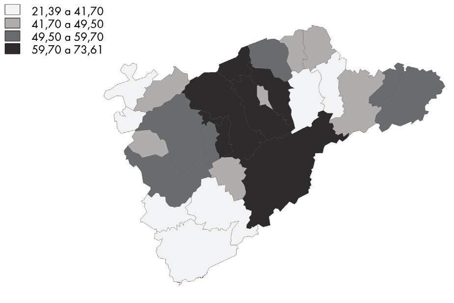 Geoprocessamento para identificar padrões do perfil de nascimentos na região do Vale do Paraíba Tabela 1 - Valores médios, mínimos e máximos de ocorrência, em porcentagem, das variáveis selecionadas