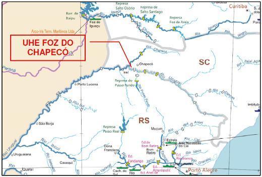 No estudo da UHE Estreito, mesmo havendo uma erosão semelhante à ocorrida em Foz do Chapecó, foi necessária uma intervenção diferente, tendo sido utilizado um prolongamento no comprimento da bacia de