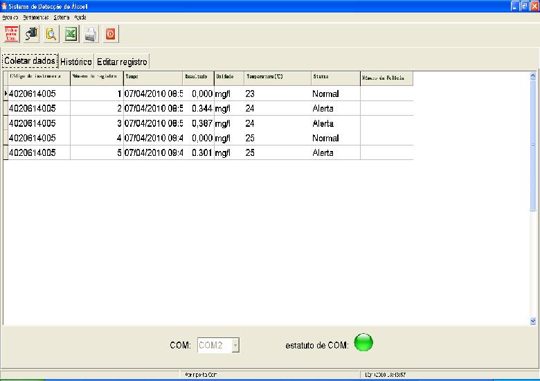 1 Clique em Iniciar, aponte para Todos os programas, sistema de detecção de álcool e clique em BFD-60 8.