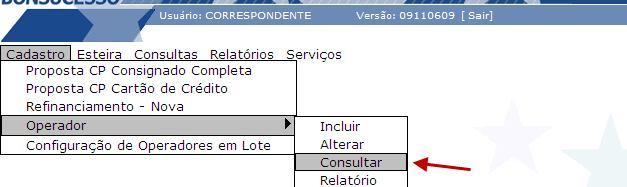 1 Abrirá a tela Consulta de Operadores.