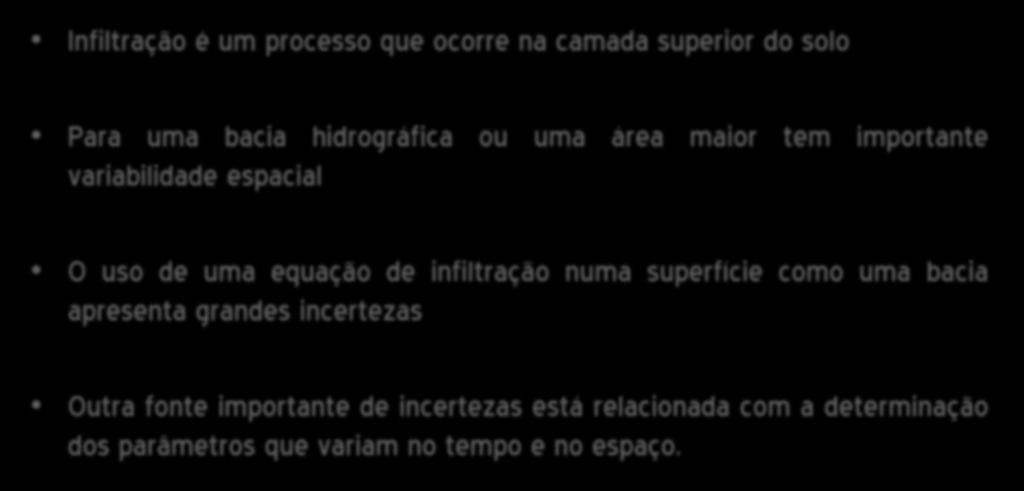 infiltração numa superfície como uma bacia apresenta grandes incertezas Outra fonte importante