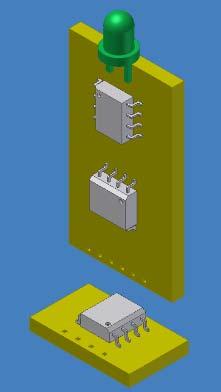 Desenvolvimento de um Sistema Protótipo para Aquisição e Análise do Movimento Mandibular 3D Figura 5.4: Configurações possíveis do íman/sensor usado (imagens adaptadas de [Honeywell, 2005]). Figura 5.5: Modelação 3D da montagem dos sensores usados e das placas de circuito impresso desenvolvidas.