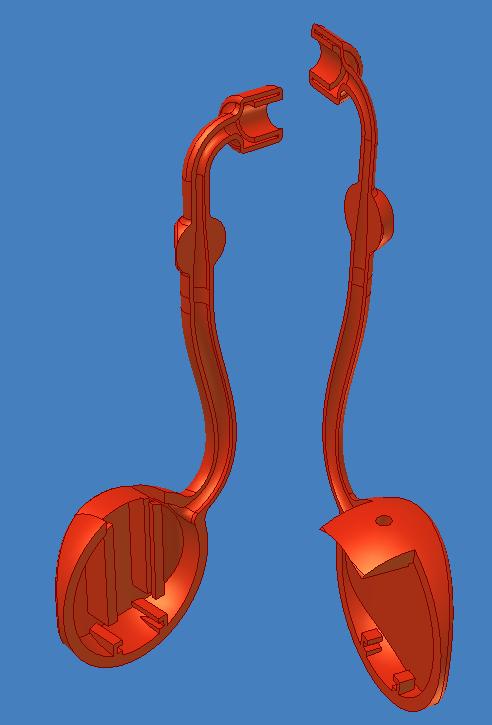 Desenvolvimento de um Sistema Protótipo para Aquisição e Análise do Movimento Mandibular 3D Figura 5.23: Sugestão para o plano de apartação do suporte desenvolvido para os sensores (duas vistas).