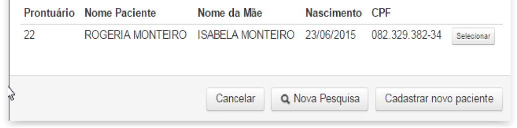 5. Cadastrar novo paciente: Caso o paciente não esteja