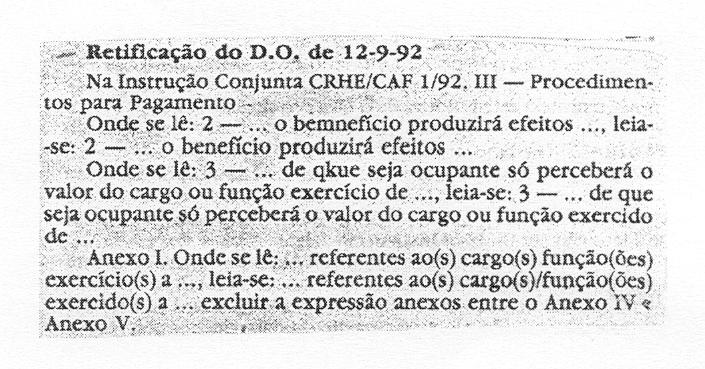 INSTRUÇÃO CONJUNTA CRHE/CAF 1/93, PUBLICADA NO DOE DE /1993.