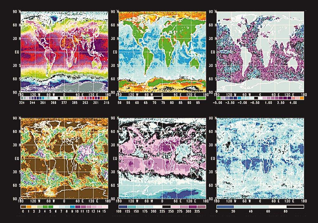 NOAA - PATHFINDER Precipitação, emissividade da superfície (microondas), TSM anomalia, Fração de cobertura de nuvens, OLR e Precipitação Temperatura da superfíce Temperatura do ar Perfil de