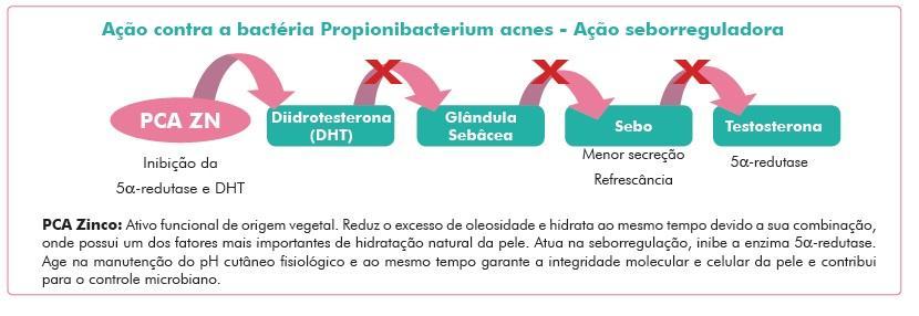 Minerais (Silício, Cobre, Zinco, Magnésio e Ferro): Esses componentes promovem a homeostasia celular, atuam no tecido conjuntivo, equilibram o ph cutâneo fisiológico, estimulam a síntese de colágeno